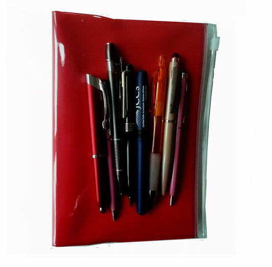 Clear Pocket Journals (80 sheets) of Two Sided Lined Paper with Pencil Pouch - Red (72 pcs)