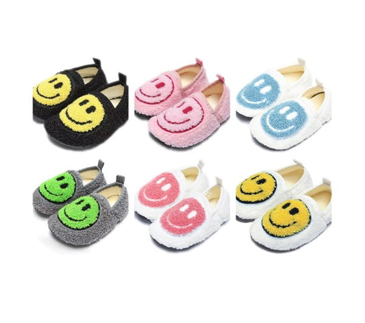 Kids Smiley Face Slippers - Boys Girls Toddlers - Non-Slip - Indoor Outdoor - Assorted Sizes - Assorted Colors - Item #6191 (30 pcs)