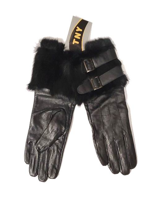 Womens Leather Gloves w/ Belt and Rabbit Fur Design (12 pcs)