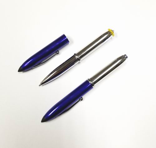 Pointer Style Metal Pen with LED Flashlight Tip - Blue & Silver Barrel (100 pcs)