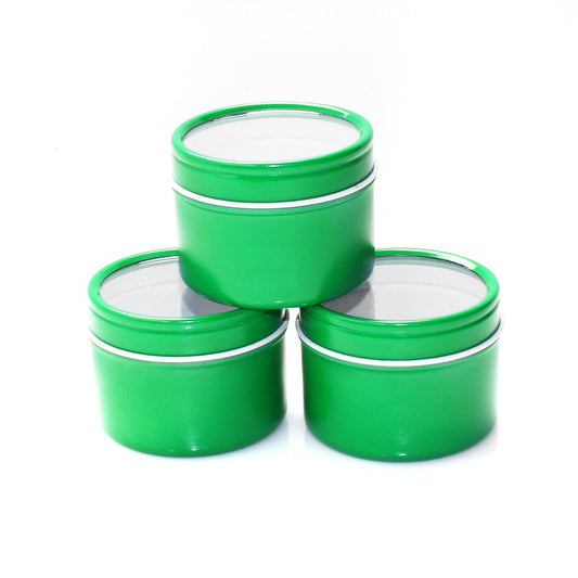 Mimipack Metal Tins - 10 Oz. Deep Round Window Top Tin Containers - Green (144 pcs)